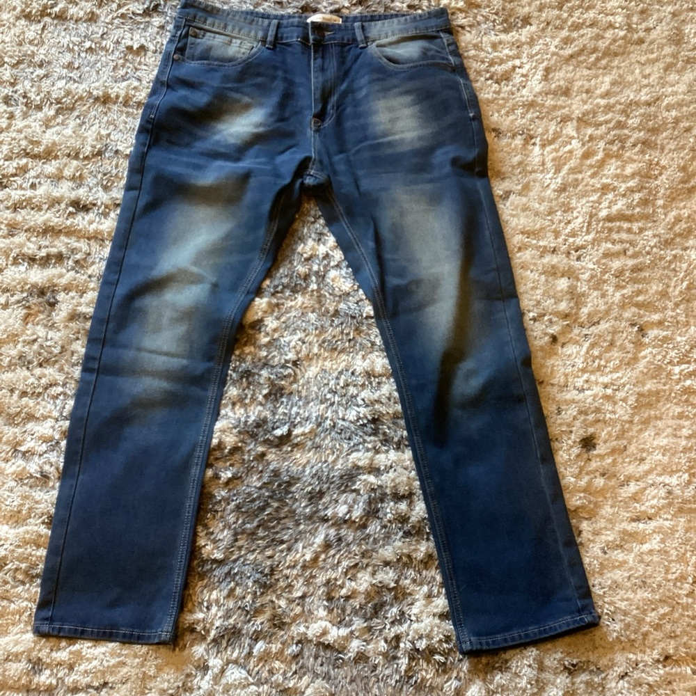 SMITH & MILLS Jeans Blue Denim Medium Wash Stretch Straight Cowboy Men’s 36x30